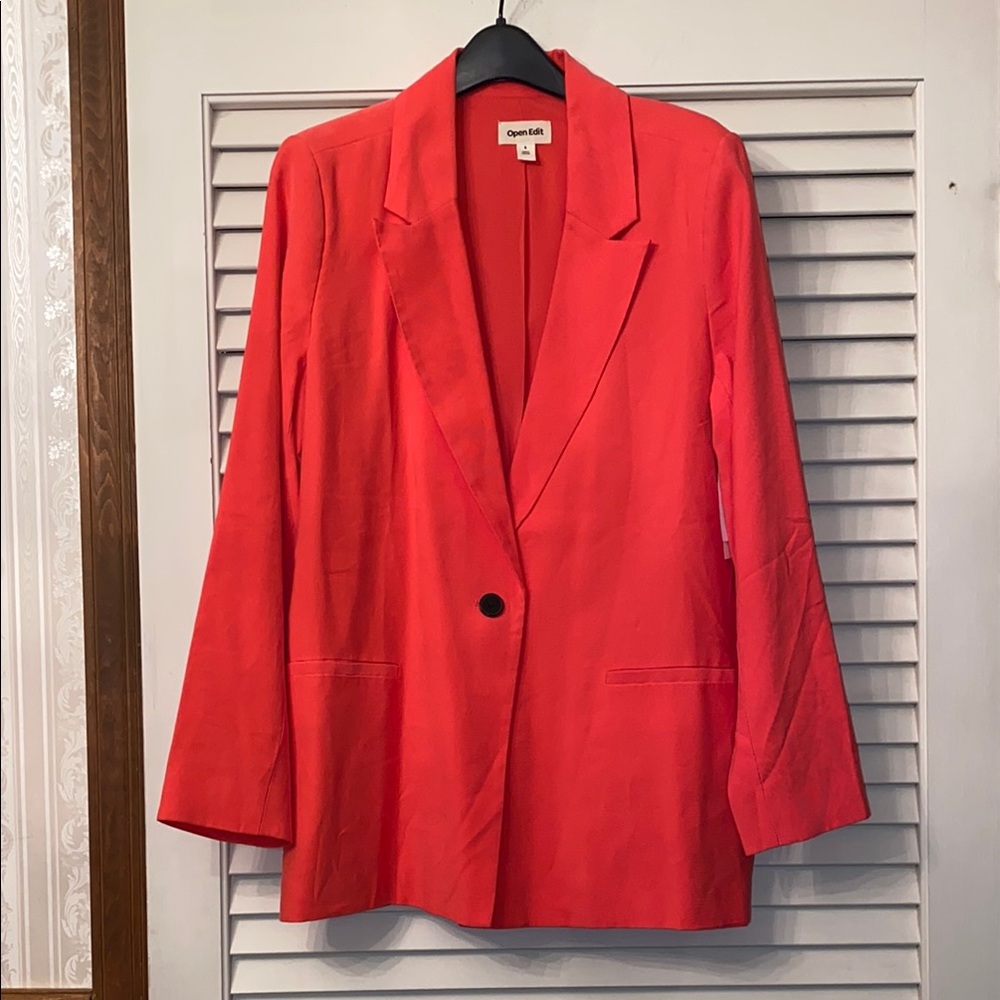 NWT Open Edit Red One button boyfriend Blazer Small